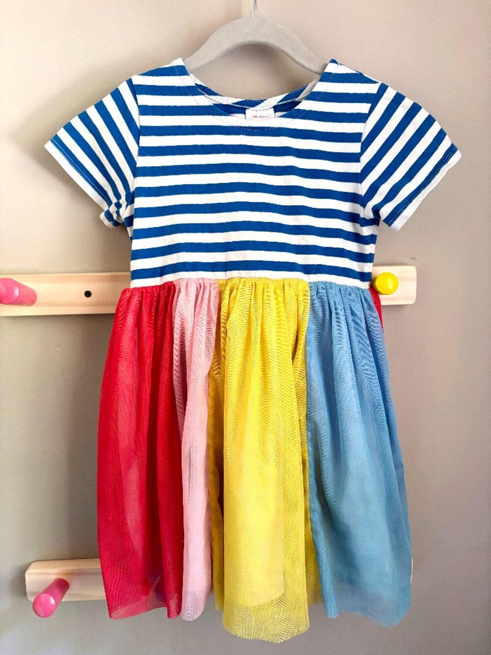 Hanna Andersson Rainbow Striped Tulle Tutu Short Sleeved Dress